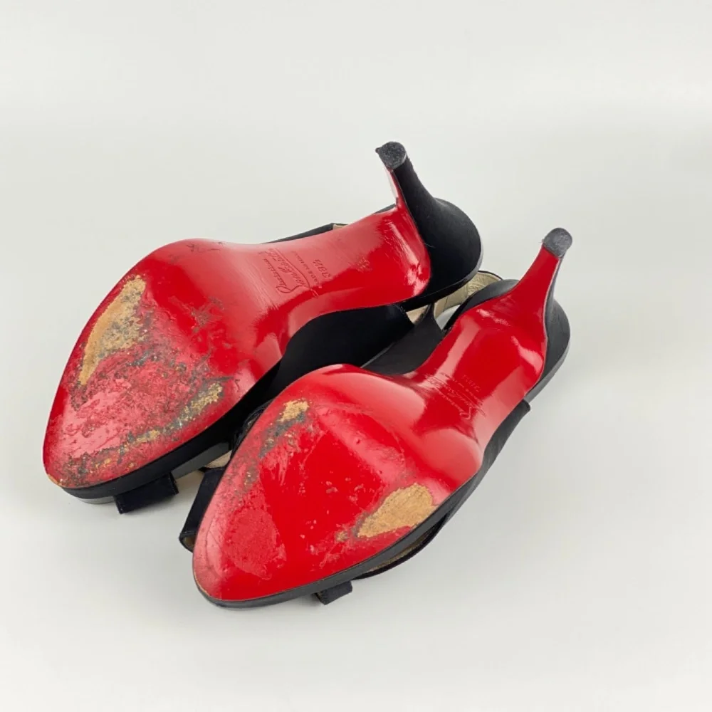 Christian Louboutin Platform Heels Very Croise Size 38.5 Black Satin Peep Toe 8 - Picture 5 of 7